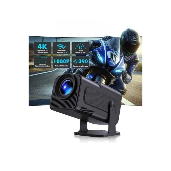 VipMarketim Android Projeksiyon Siyah Taşınabilir Sinema Projektörü 4k 1080p Ev Sineması Bluetooth