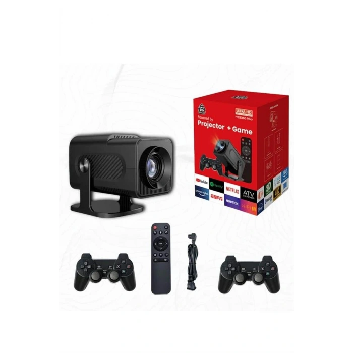 VipMarketim Android Projeksiyon Siyah Taşınabilir Sinema Projektörü 4k 1080p Ev Sineması Bluetooth