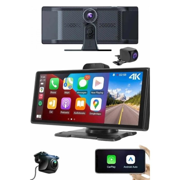 VipMarketim Android ve İOS Uyumlu Ön Arka Çift Kameralı Araç Ekranı Dokunmatik CarPlay