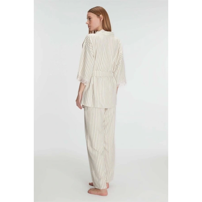 VipMarketim Anıl 11215 Kadın Sabahlık Atlet Pantolon Takım 3lü Pamuklu Gecelik Set