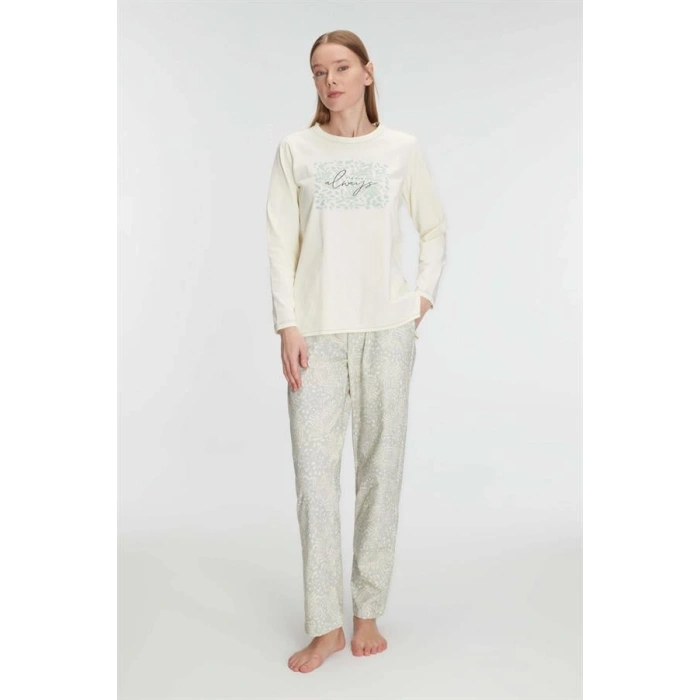 VipMarketim Anıl 11295 Kadın Pamuklu Uzun Kol Pijama Takımı