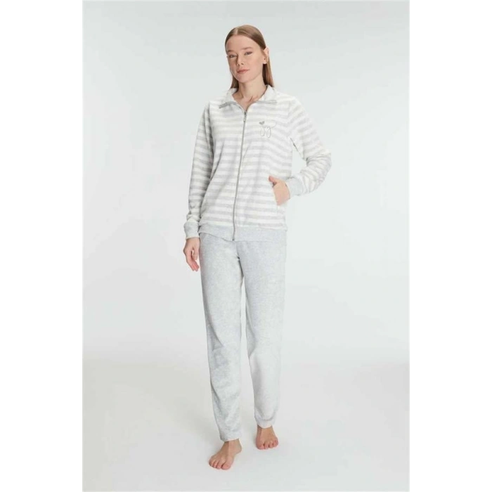 Vipmarketim Anıl Kadın Pamuklu Uzun Kollu Fermuarlı Sweatshirt Ve Pantolon Takım Pijama Takımı (kod:11326)