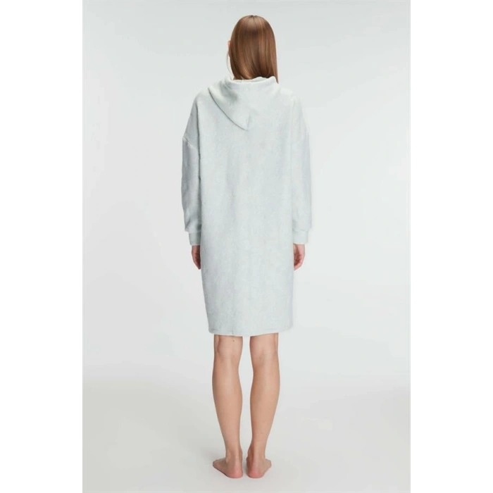 VipMarketim Anıl 11328 Kadın Polar Kapüşonlu Cepli Fermuarlu Kışlık Sabahlık