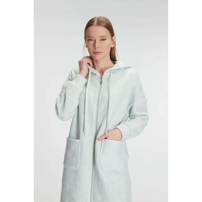 VipMarketim Anıl 11328 Kadın Polar Kapüşonlu Cepli Fermuarlu Kışlık Sabahlık