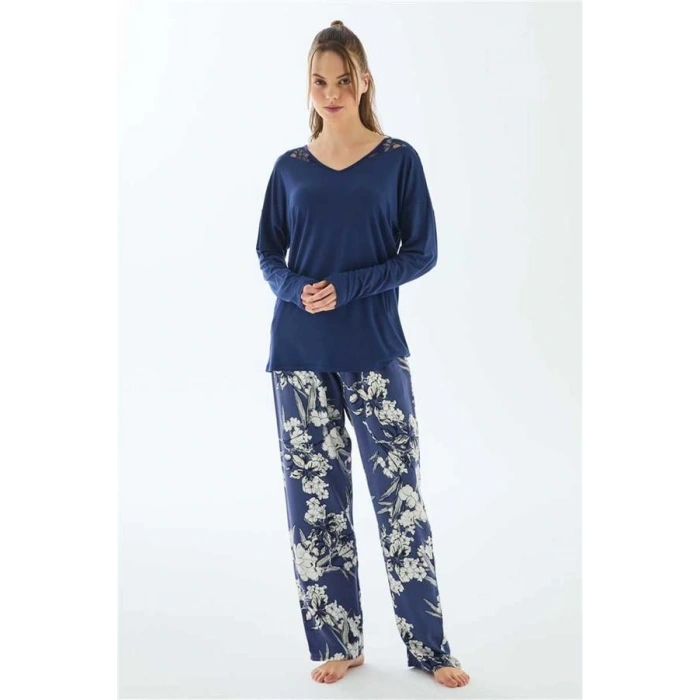 Vipmarketim Anıl Kadın Uzun Kol T-shirt Ve Pantolon Pijama Takımı (kod:11499)