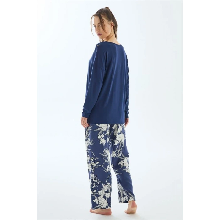 VipMarketim Anıl 11499 Kadın Uzun Kol T-shirt Ve Pantolon Pijama Takımı