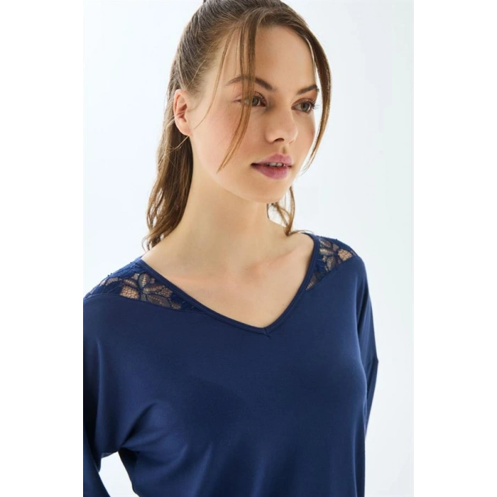 VipMarketim Anıl 11499 Kadın Uzun Kol T-shirt Ve Pantolon Pijama Takımı