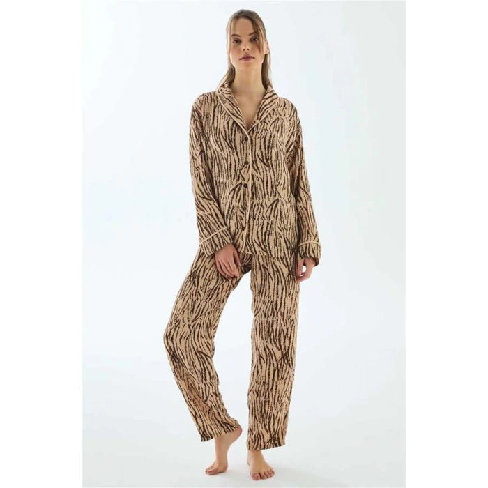 Vipmarketim Anıl Uzun Kol Gömlek Ve Pantolon Viskon Pijama Takımı (kod:11500)