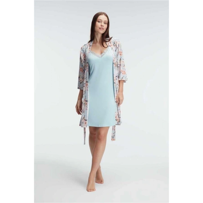 Vipmarketim Anıl İp Askılı V Yaka Kadın Viskon Çiçek Desenli Yazlık Kısa Dantel Detaylı Gecelik Sabahlık (kod:5818)