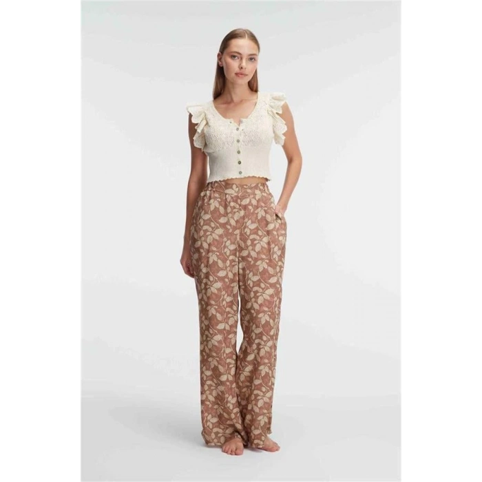 Vipmarketim Anıl Kısa Kol Bisiklet Yaka Kadın Cotton Çiçek Desenli Yazlık Dokuma Normal Bel Pijama Takımı (kod:9943)