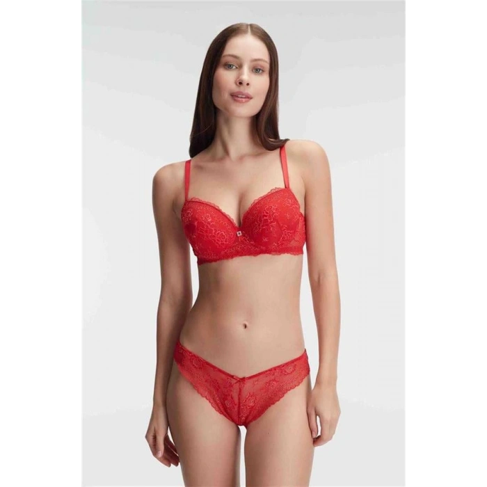 Vipmarketim Anıl Çiçek Desenli Destekli Balenli Kaplı Dantel Detaylı Sütyen Slip İç Çamaşırı Takımları (kod:4836)