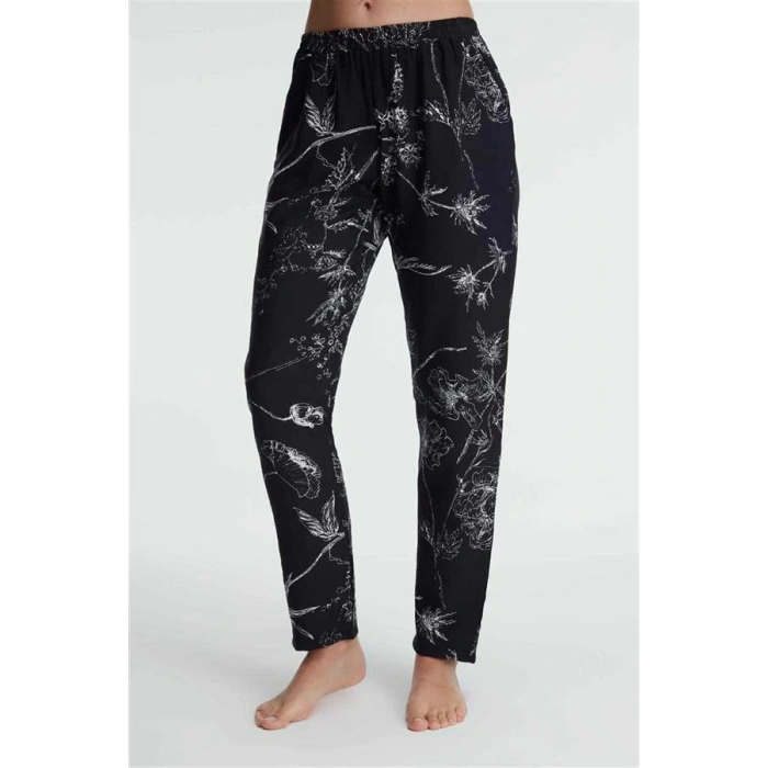 Vipmarketim Anıl Günlük Ev Giyimi Kadın Viskon Çiçek Desenli Yazlık Örme Normal Bel Pijama Altı (kod:9135)