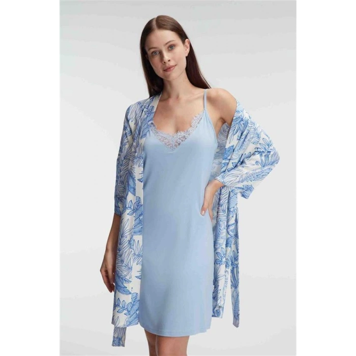 VipMarketim Anıl İp Askılı V Yaka Kadın Viskon Çiçek Desenli Yazlık Mini Dantel Detaylı Gecelik Sabahlık (Kod:5814)
