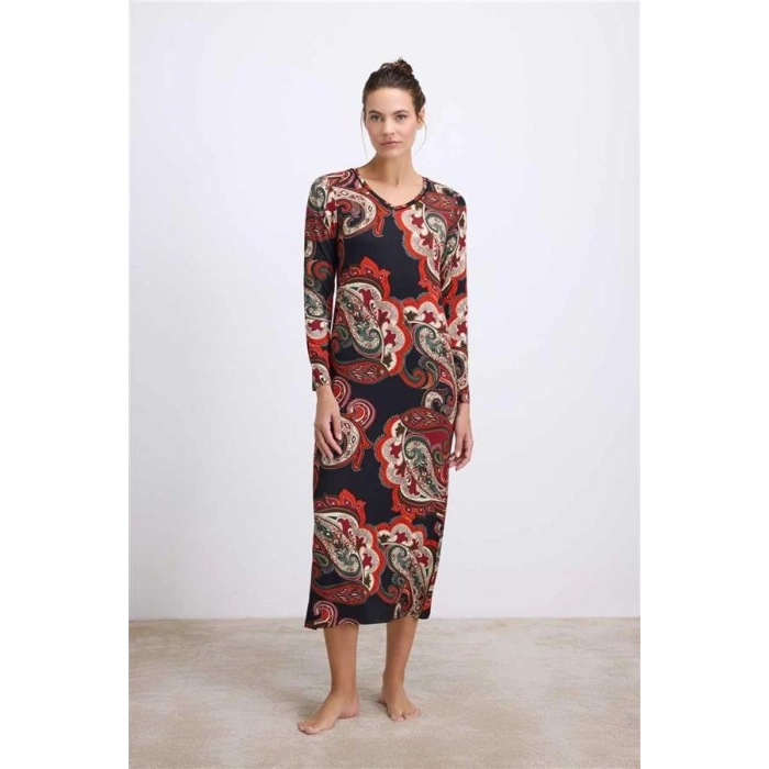 Vipmarketim Anıl Kadın Desenli Uzun Kollu Midi Boy Elbise ( ) (kod:11547)