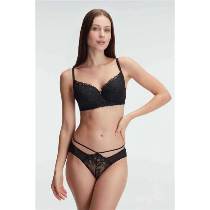 Vipmarketim Anıl Kadın Desteksiz Balenli Dantel Detaylı Sütyen Slip Takım (kod:4837)