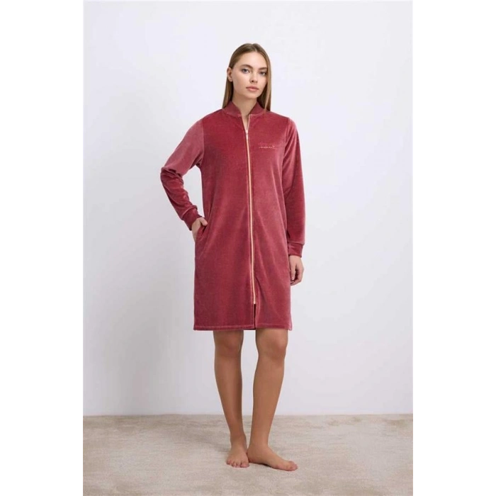 Vipmarketim Anıl Kadın Kadife Dokulu Fermuarlı Uzun Kollu Elbise ( ) (kod:11561)