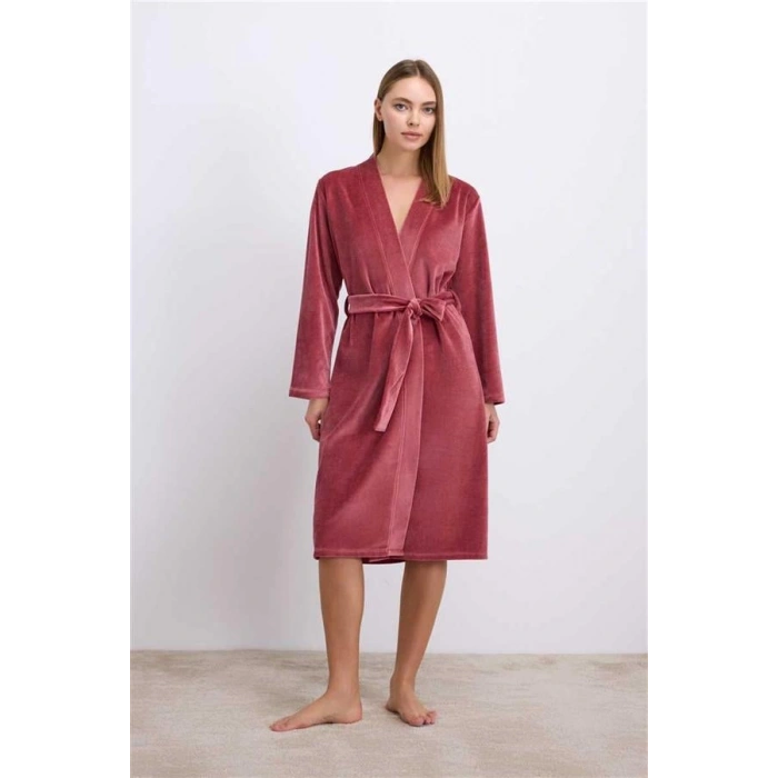 VipMarketim Anıl Kadın Kadife Dokulu Kuşaklı Uzun Kollu Sabahlık ( ) (Kod:11559)