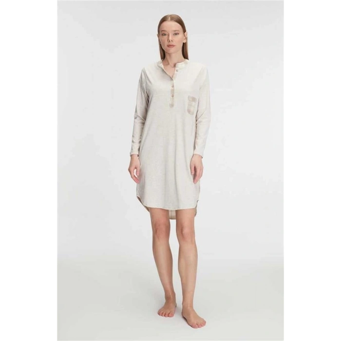 Vipmarketim Anıl Kadın Pamuklu Düğmeli Uzun Kollu Gecelik – Rahat Kalıp, Doğal Kumaş, Zamansız Şıklık (kod:11211)