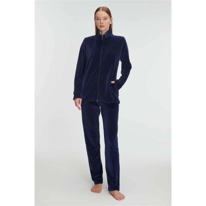 VipMarketim Anıl Kadın Pamuklu Fermuarlı Kadife Dokulu Sweatshirt Ve Pantolon Pijama Takımı (Kod:11336)