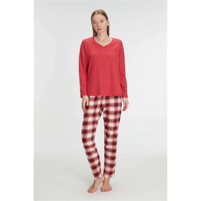 Vipmarketim Anıl Kadın Pamuklu Kışlık Uzun Kollu Kare Desenli Pijama Takımı Sıcak Ve Rahat Ev Konforu (kod:11317)