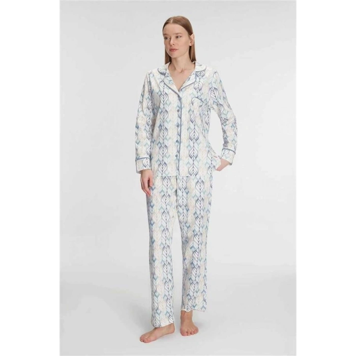 VipMarketim Anıl Kadın Pamuklu Uzun Kol Gömlekli Pijama Takımı (Kod:11262)