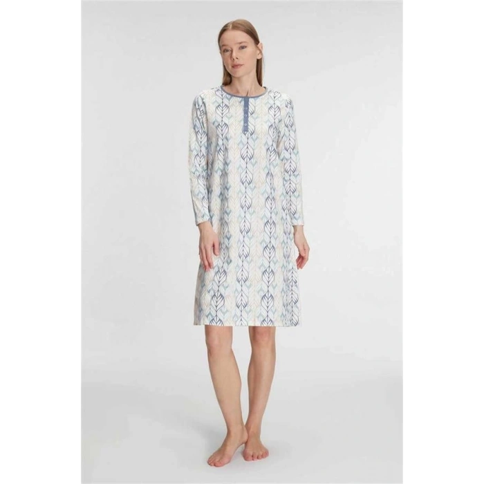 VipMarketim Anıl Kadın Pamuklu Uzun Kollu Gecelik (Kod:11261)