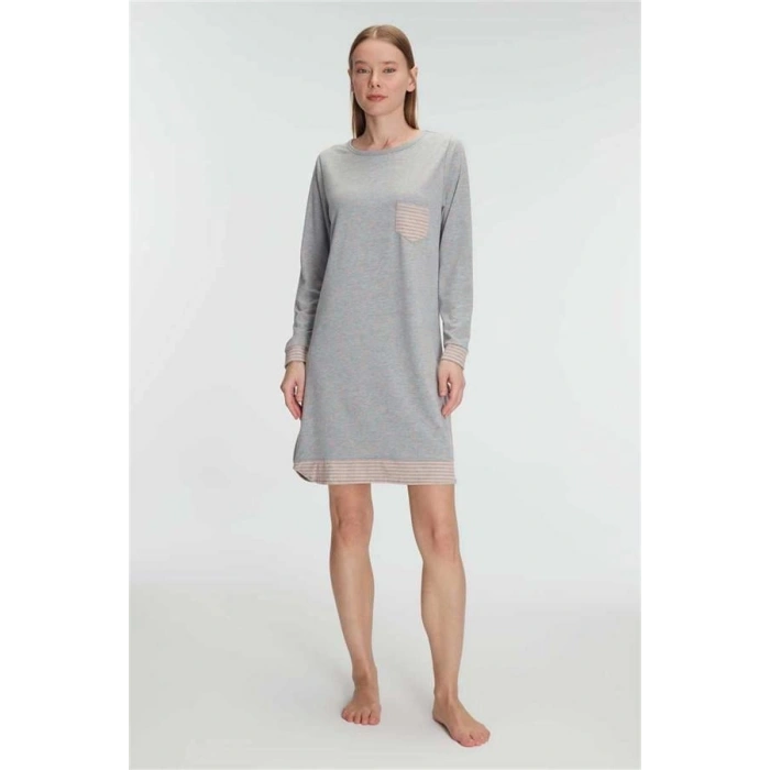 VipMarketim Anıl Kadın Pamuklu Uzun Kollu Gecelik – Yumuşak Dokulu, Nefes Alabilen Ve Zarif Ev Konforu (Kod:11275)