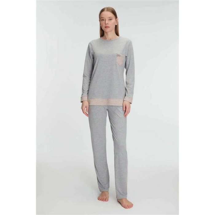 Vipmarketim Anıl Kadın Pamuklu Uzun Kollu Pijama Takımı Yumuşak Cilt Dostu Ve Rahat Kesim (kod:11274)