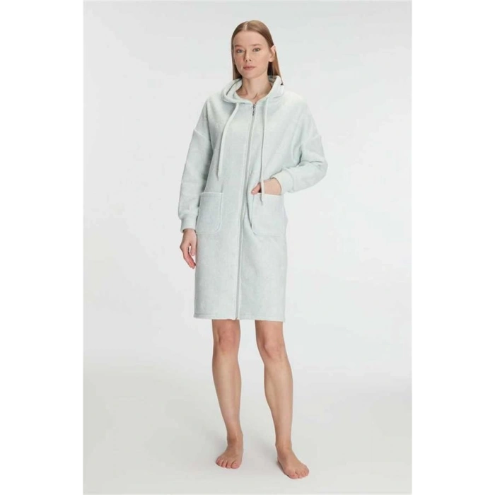 Vipmarketim Anıl Kadın Polar Kapüşonlu Cepli Fermuarlı Kışlık Sabahlık, Yumuşak, Sıcak Tutan Ev Şıklığı (kod:11328)