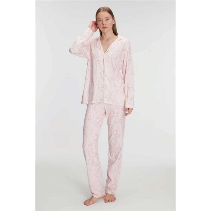 VipMarketim Anıl Kadın Uzun Kol Pamuklu Modal Gömlek Ve Pantolon Takım Pijama Takımı (Kod:11291)