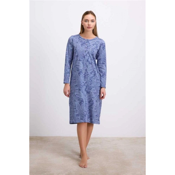 Vipmarketim Anıl Kadın Uzun Kollu Desenli Gecelik ( ) (kod:11567)