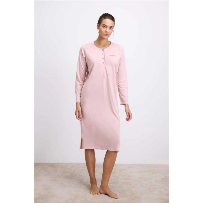 Vipmarketim Anıl Kadın Uzun Kollu Düğmeli Gecelik ( ) (kod:11619)