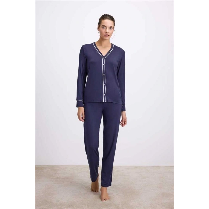 Vipmarketim Anıl Kadın Uzun Kollu Düğmeli Tencel Pijama Takımı – Yumuşak, Nefes Alabilen Tasarım ( ) (kod:11614)