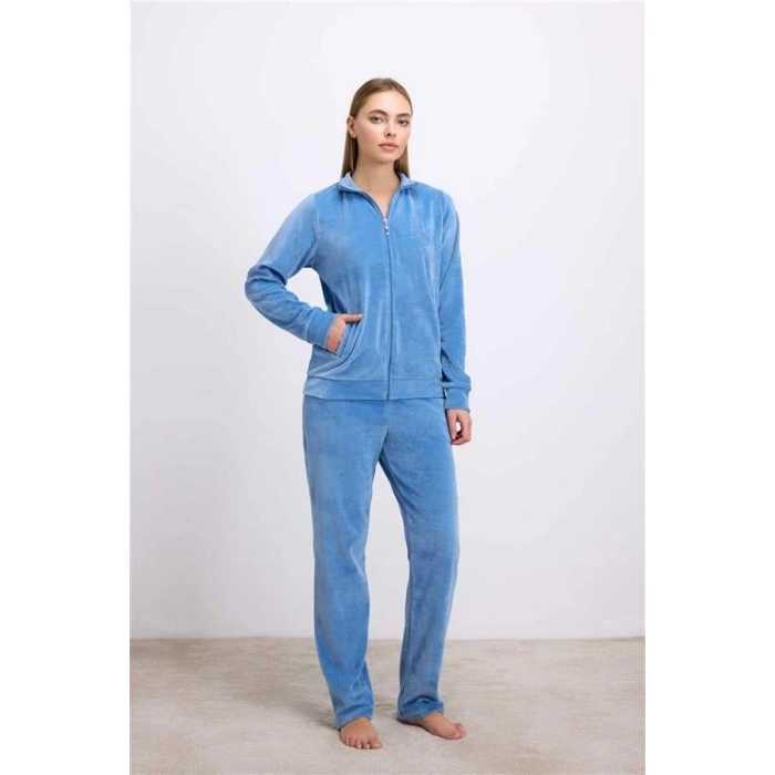 Vipmarketim Anil Kadın Uzun Kollu Fermuarlı Kadife Sweatshirt Ve Pantolon Takım (kod:11625)