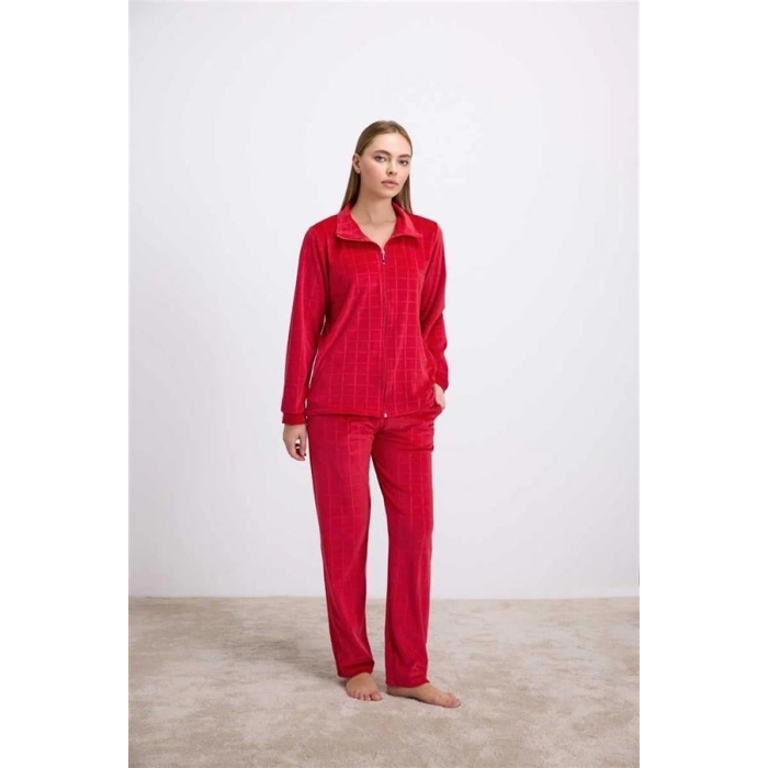 Vipmarketim Anıl Kadın Uzun Kollu Fermuarlı Sweatshirt Ve Pantolon Takımı – Kadife Görünümlü Yumuşak Kumaş (kod:11565)