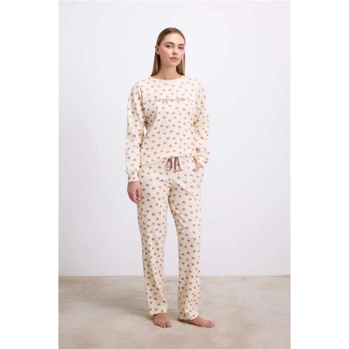 Vipmarketim Anıl Kadın Uzun Kollu Kalpli T-shirt Ve Pantolon Takımı ( ) (kod:11586)