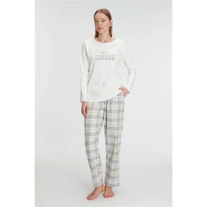 VipMarketim Anıl Kadın Uzun Kollu Pamuklu Kışlık Pijama Takımı Yumuşak Ve Rahat Ev Şıklığı (Kod:11253)