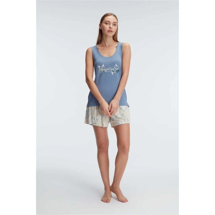 VipMarketim Anıl Kalın Askılı Bisiklet Yaka Kadın Viskon Çiçek Desenli Yazlık Örme Mini Pijama Takımı (Kod:9893)