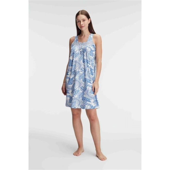 VipMarketim Anıl Kalın Askılı Oyuk U Yaka Kadın Viskon Çiçek Desenli Yazlık Mini Dantel Detaylı Gecelik (Kod:5813)