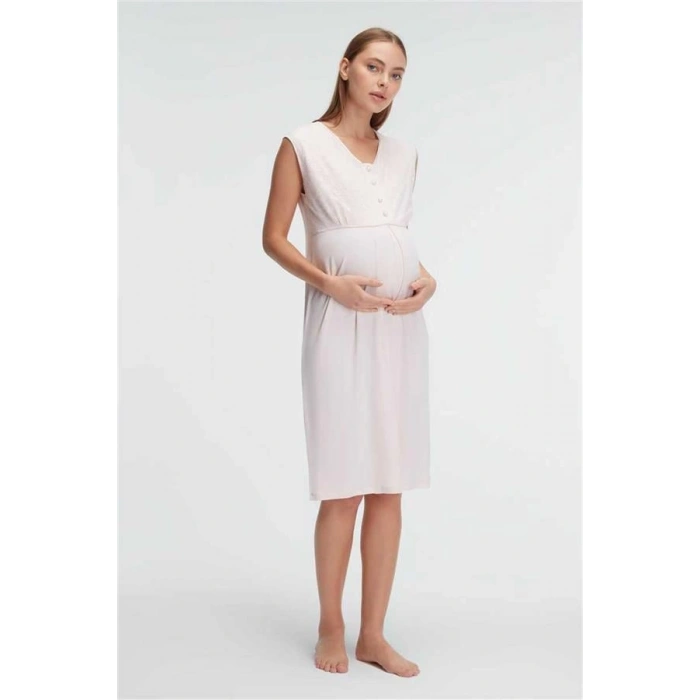 VipMarketim Anıl Kalın Askılı V Yaka Kadın Viskon Düz Yazlık Örme Normal Bel Hamile Gecelik Sabahlık (Kod:11313)