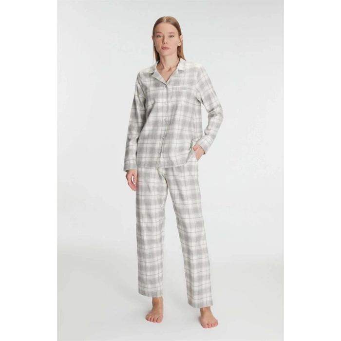 VipMarketim Anıl Kare Desenli Pamuklu Gömlek Pijama Takımı