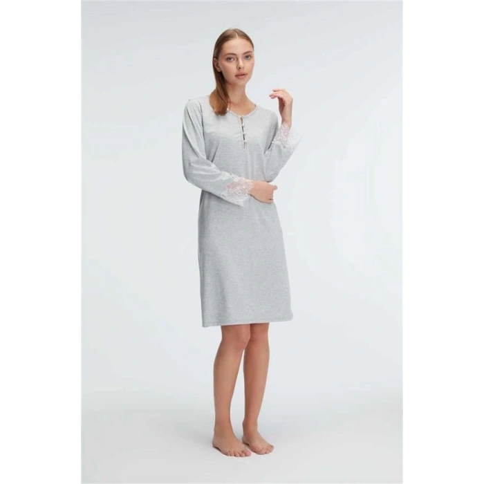 Vipmarketim Anıl Kol V Yaka Kadın Polyester Elastan Düz Yazlık Örme Normal Bel Mini Dantel Detaylı Gecelik (kod:11312)