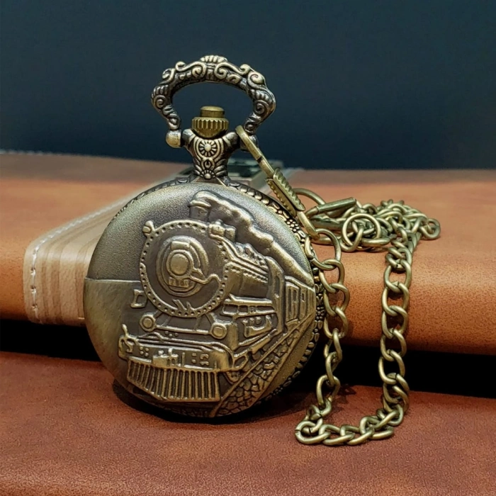 VipMarketim Antika Tren Tasarımlı Köstekli Cep Saati