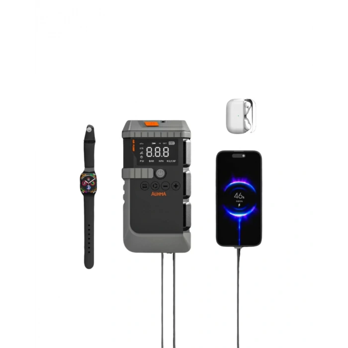 VipMarketim Araç Akü Takviye Powerbank Lastik Şişirme Kompresörü LED Işıklı Çok Fonksiyonlu Acil Durum Cihazı