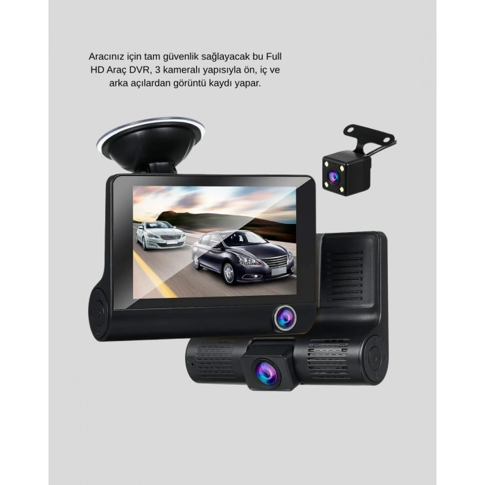 VipMarketim Araç DVR Kamerası 3’lü 170° Geniş Açılı Full HD ve Park Destekli