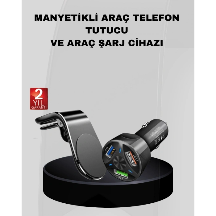 VipMarketim Araç İçi Telefon Tutucu + Quick Charge 3.0 Araç Şarj Cihazı Seti
