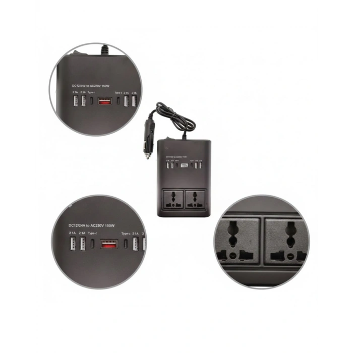VipMarketim Araç İçin 12V 24V Güç Dönüştürücü 220V Priz ve USB Portlu