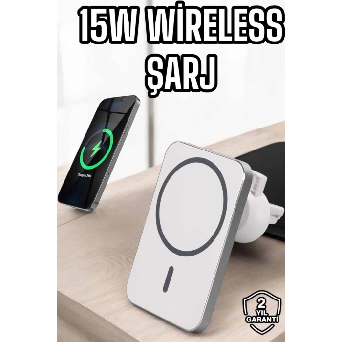 VipMarketim araç uyumlu Kablosuz 15W Taşınabilir Şarj Aleti Çift Kablo
