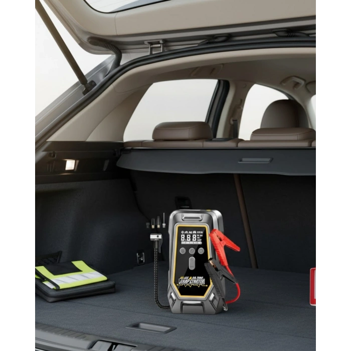 VipMarketim Araçlar İçin Akü Takviye ve Dijital Hava Kompresörü 16000 mAh