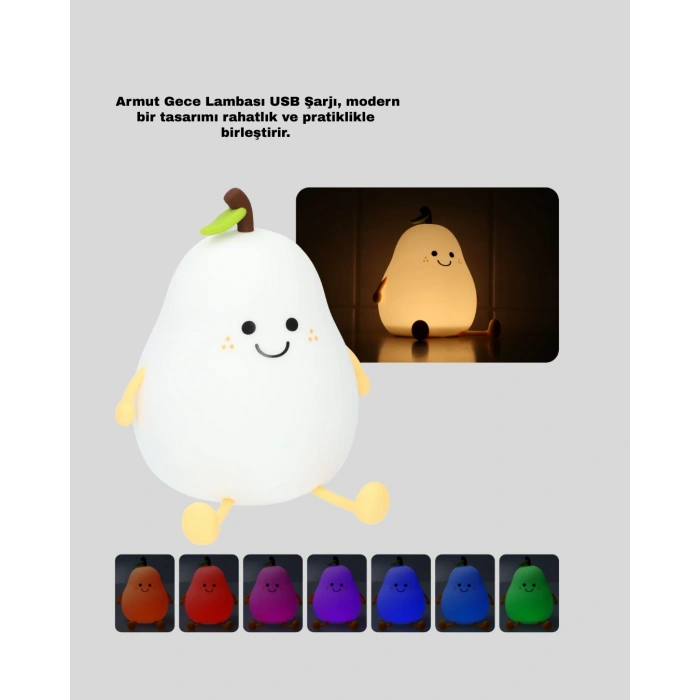 VipMarketim Armut Gece Lambası USB Şarjlı Ayarlanabilir LED Işık